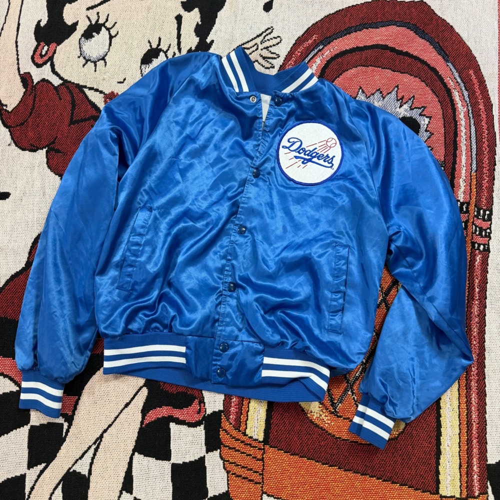 Vintage LA Dodgers Satin Varsity Bomber Jacket Blue Mens Medium MLB Baseball